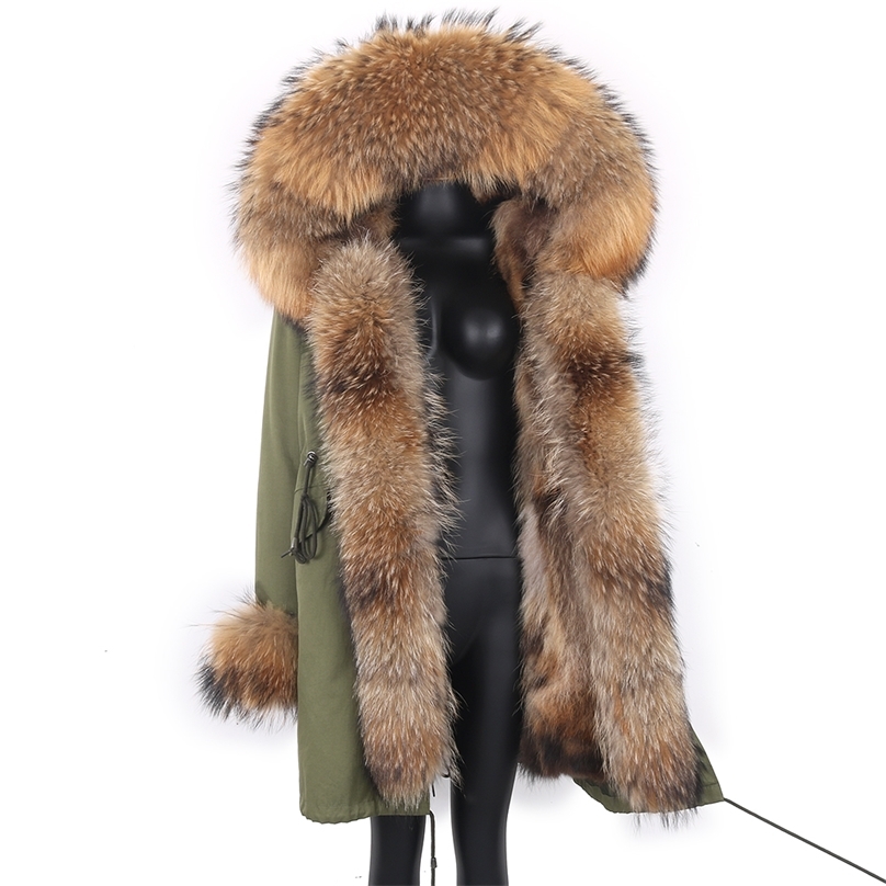 Winter Jacket 7XL Women Waterproof Long Parka Real Fur Coat Natural Raccoon Fur Collar Outerwear Streetwear Fur Coat 211123