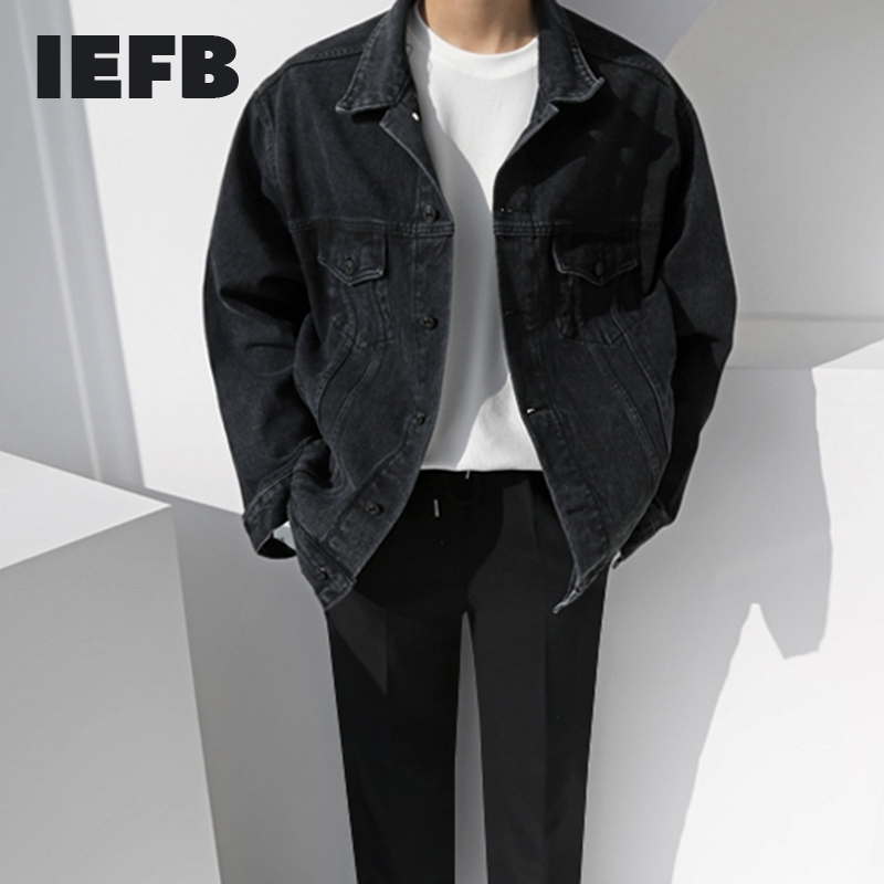 IEFB Spring Men's Denim Jacket Men's Loose Korean Fashion Black Denim Coat Casual Work Jacket Men Big Size Loose Clothes 210524