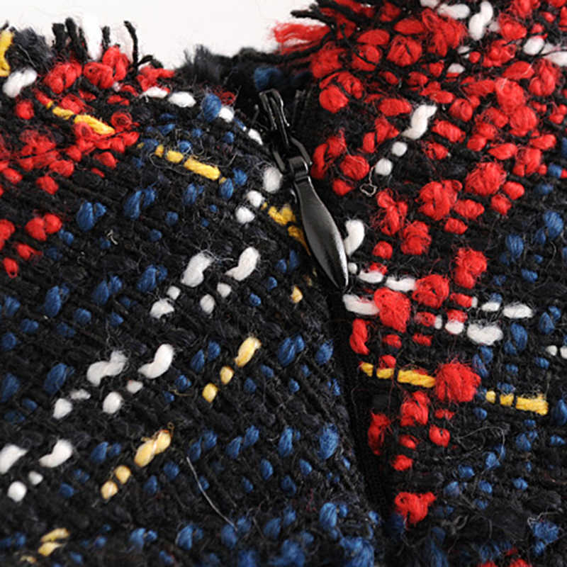 Vintage Faux Pearl Fringe Tweed Plaid Mini Skirt Women Fashion A Line Back Zipper Tassel Ladies Skirts Casual Faldas Mujer 210621