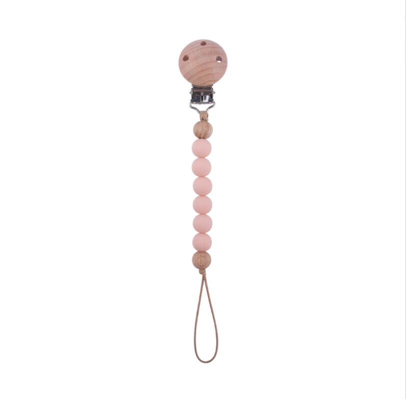 INS baby Safty Wooden Silicon Soothers & Teethers Beads Ball Design Health Care Teething Pacifier Anti-drop Chain Infant Suitable For 0-3Months