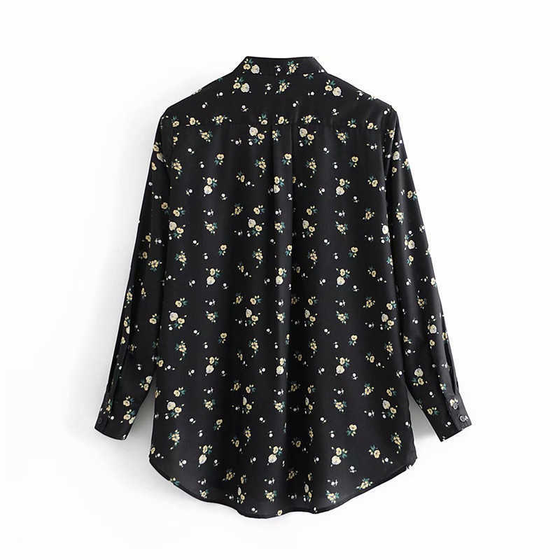 Za Floral Print Long Shirt Women O Neck Long Sleeve Loose Elegant Blouse Female Fashion Front Button Irregular Office Top 210602