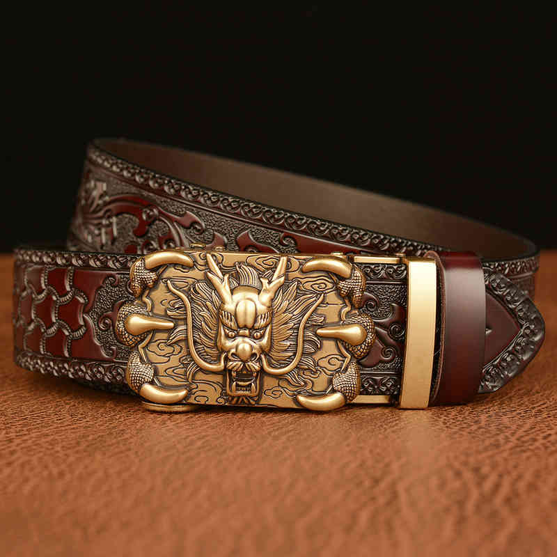 Waist Belt s Buckles Leisure Carving Craft Genuine Cow Leather Men's , Tyrannosaurus Rex Automatic Buckle Fashionable and Personalized Trouser