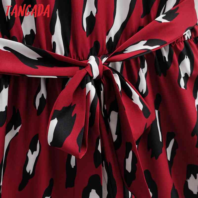 Women Red Leopard Print Chiffon Summer Short Sleeve with Slash Female Casual Jumpsuit 1F96 210416