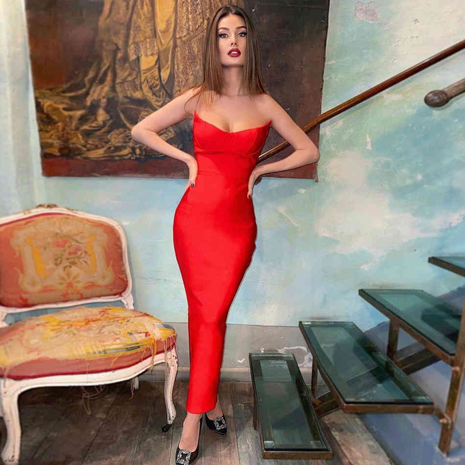 Free Sexy Wrapped Bandage Dress Women Sleeveless Bodycon Halter Midi Celebrity Club Night Party Vestidos 210524