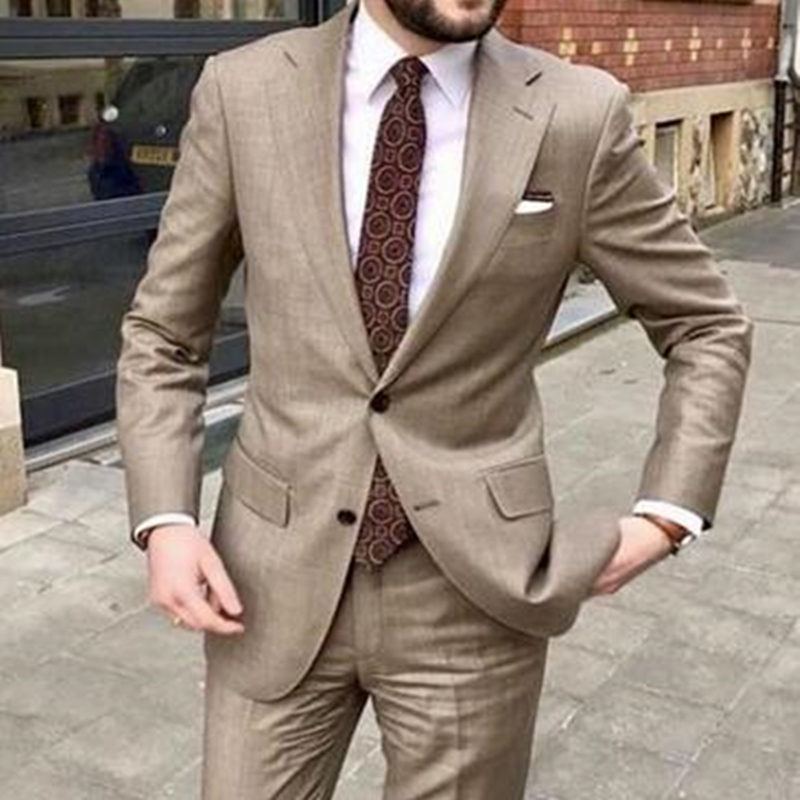 Handsome Brown Men Suits Notched Lapel Wedding Tuxedos Two Button Groom Formal Wear Prom Party Blazer Jacket Pants 2 Piece Mariage Costume Homme Terno