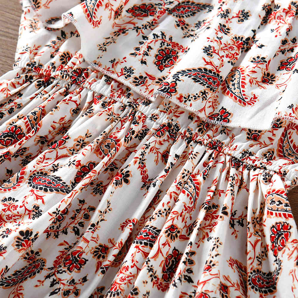 Sleeveless Girl Dress Summer Sweet Off-shoulder Waist Floral Children's Fashion Clothes 210515