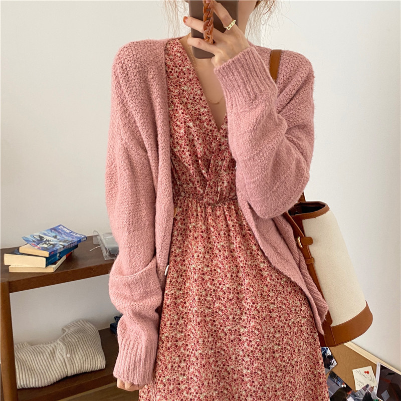 Spring Autumn Women Ladies Sleeve Boho V Neck Floral Print Robe Medium Long T-Shirt Dress T0D23C 210416