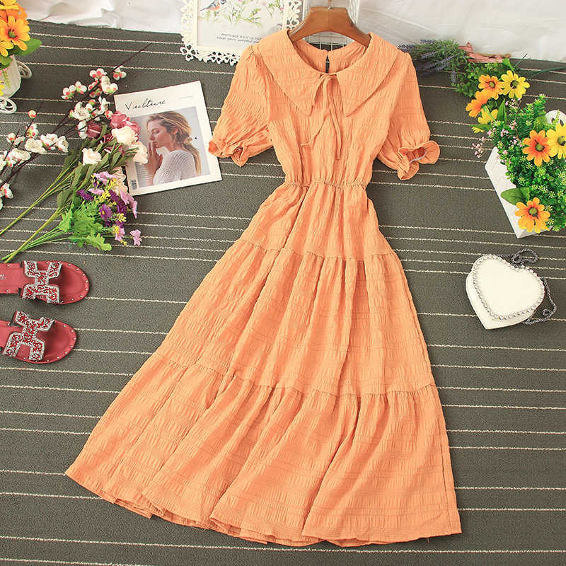 Ly Varey Lin High Waist Casual Doll Collar Dress Small Fresh Plaid Elegant Fashion Midi Long Ruffled 210526