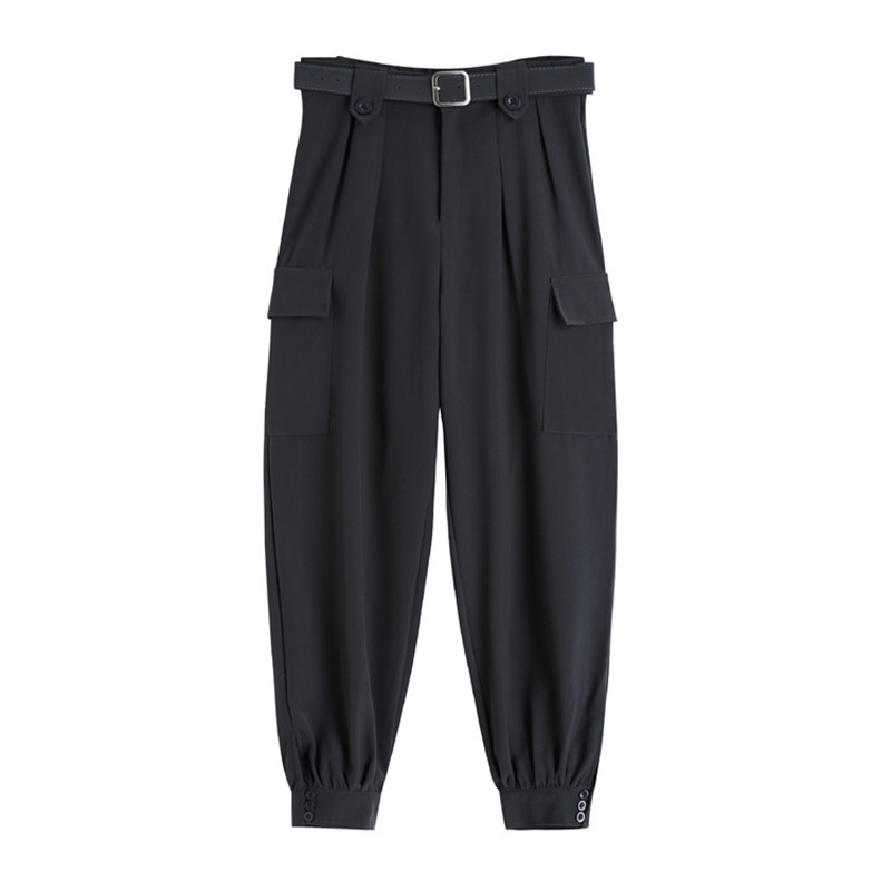 OL Minimalist High Waist Overalls Pants Women Spring Fall Casual Sportswear Waistband Cargo Suit Trousers 210421
