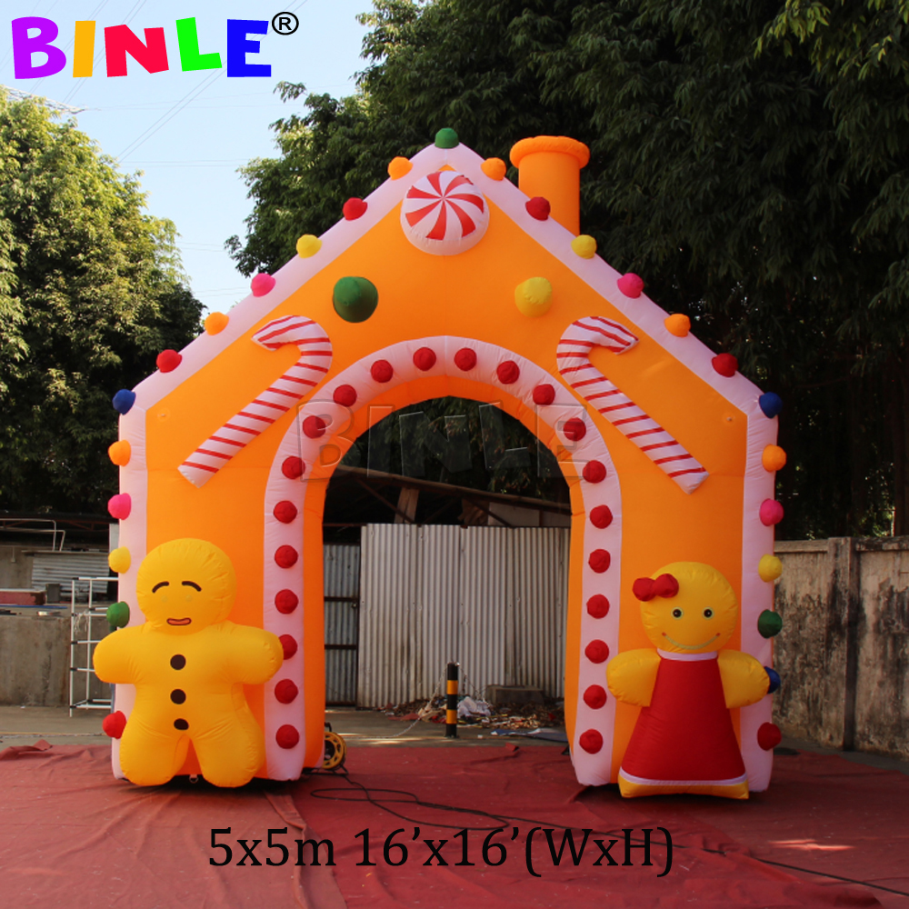 Giant Inflatable Gingerbread House With LED Lights Christmas Airblown Archway Arch Gate For Outdoor Yard Garden Lawn Decoration