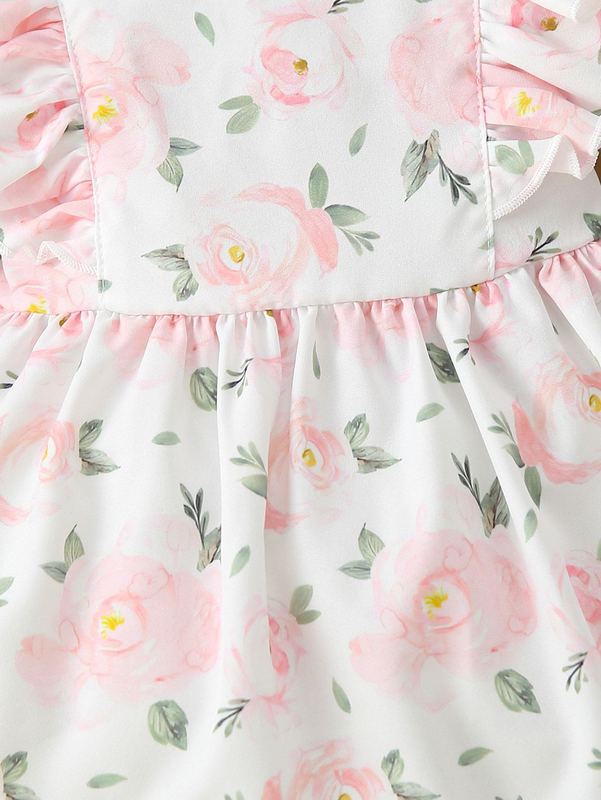 Baby Floral Print Ruffle Trim Dress With Headband SHE