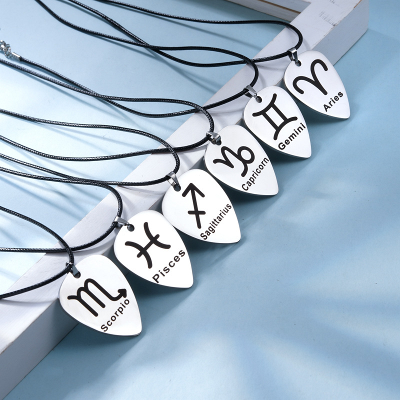 couple necklace 12 constellation guitar pick european and american fashion jewelry gift stainless steel leather cord diy customized wholesal, Silver
couple necklace 12 constellation guitar pick european and american fashion jewelry gift stainless steel leather cord diy customized wholesal, Silver