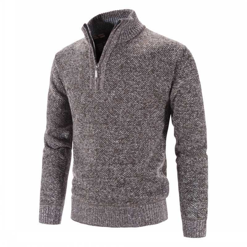Autumn Winter Mens Solid Color Casual Sweater Men Stand Collar Fleece Sweater Male Zip Knit Slim Fit Knitted Pullover 3XL 211008