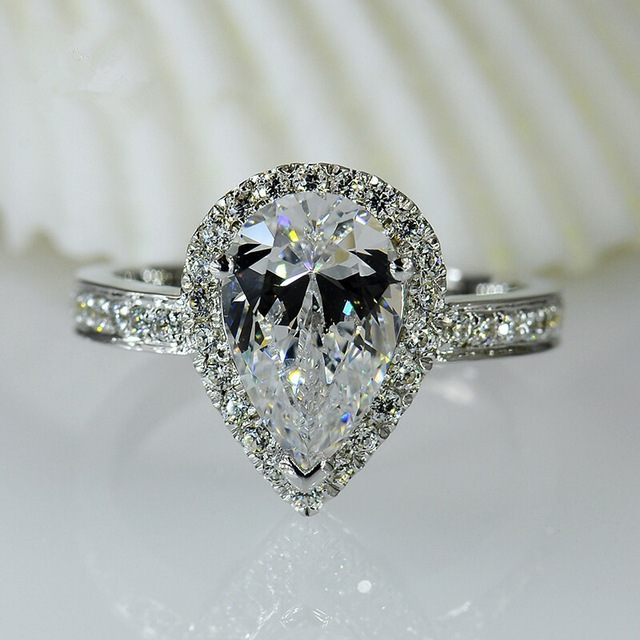 Classical Wedding Rings Luxury Jewelry Real 925 Sterling Silver Water Drop 5A Zircon CZ Diamond Gemstones Party Eternity Women Couple Bridal Ring Set 