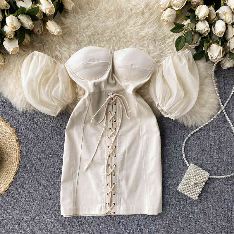 Spring Arrivals Solid Color Slash Collar Puff Sleeve High Waist A-line Sexy Style Pullover Dress MZ598 210525, Apricot
Spring Arrivals Solid Color Slash Collar Puff Sleeve High Waist A-line Sexy Style Pullover Dress MZ598 210525, Apricot