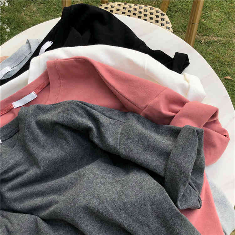 New Summer Autumn Women's T-shirts Bottoming Solid Multi Colors Oversize Basic Casual Fashionable Wild Thick Tops T6789 210406
