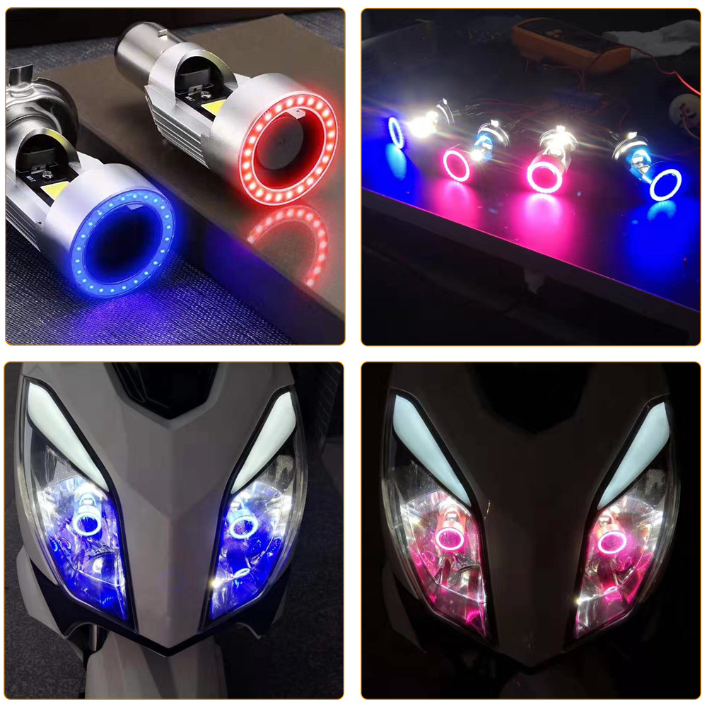 Blue/pink Angel eye H4 LED Motorcycle Headlight Ba20d HS1 H6 Scooter Motorbike Headlamp Light Bulb DRL Accessories 12/24V