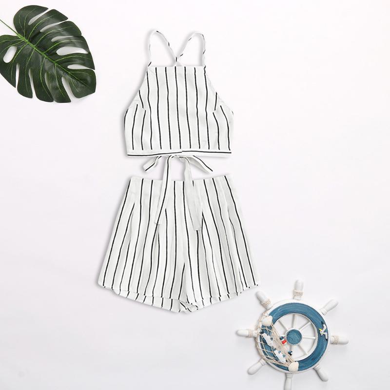 Women's Tracksuits Fashion Stripe Print Back Bandage Strap Sleeveless Crop Cami Top With Shorts Summer Sleepwear Comfy Set Feminina #G2, Gray
Women's Tracksuits Fashion Stripe Print Back Bandage Strap Sleeveless Crop Cami Top With Shorts Summer Sleepwear Comfy Set Feminina #G2, Gray