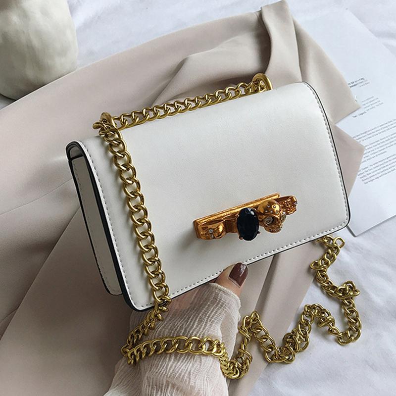 Exquisite New Leather Evening Bag For Women - Hot Skull Chain Shoulder Messenger, Small Square Crossbody