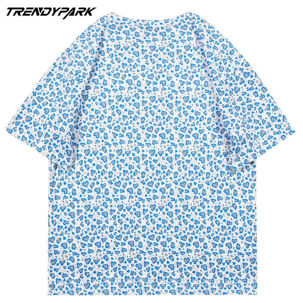 Men's Hip Hop Tshirts Little Hearts Leopard Pattern Short Sleeve Shirts Streetwear Harajuku Casual Cotton T-Shirt Summer Tops 210601