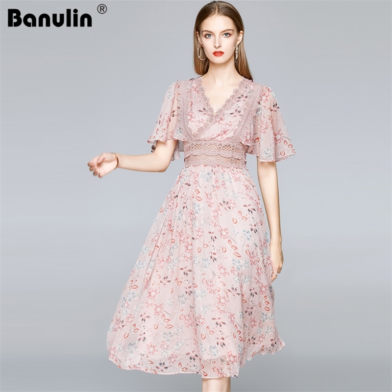Fashion Designer Runway Summer Dress Women Clothes Elegant Flare Sleeve Hollow Waist Lace Patchwork Print Chiffon 210603, Pink
Fashion Designer Runway Summer Dress Women Clothes Elegant Flare Sleeve Hollow Waist Lace Patchwork Print Chiffon 210603, Pink