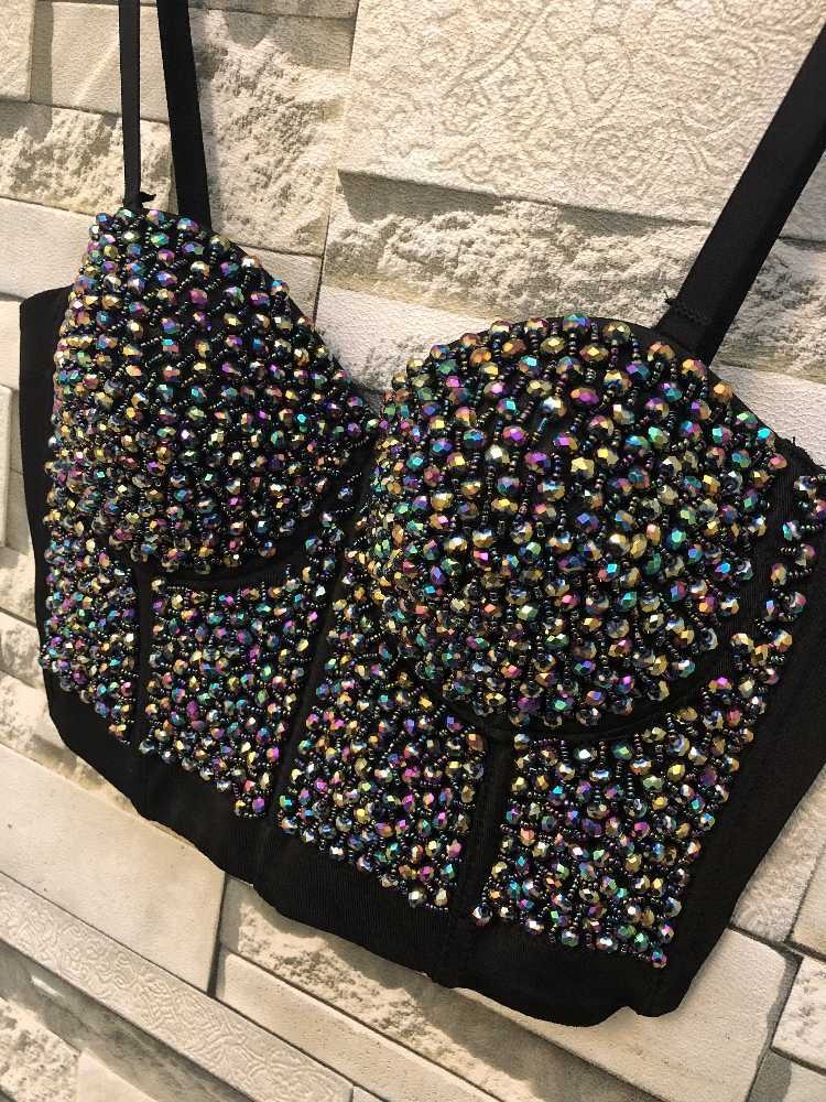 Autumn Winter Gaga Bustier Pearls Push Up Night Club Bralette Women's Bra Cropped Top Corset Plus Size D241 210527