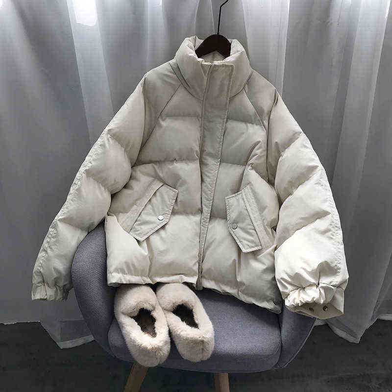 Ladies Fashionable Winter Oversized Stand Collar Down Jacket Women Warm Thick Loose Chic Parka Bread Padded Coat 211120