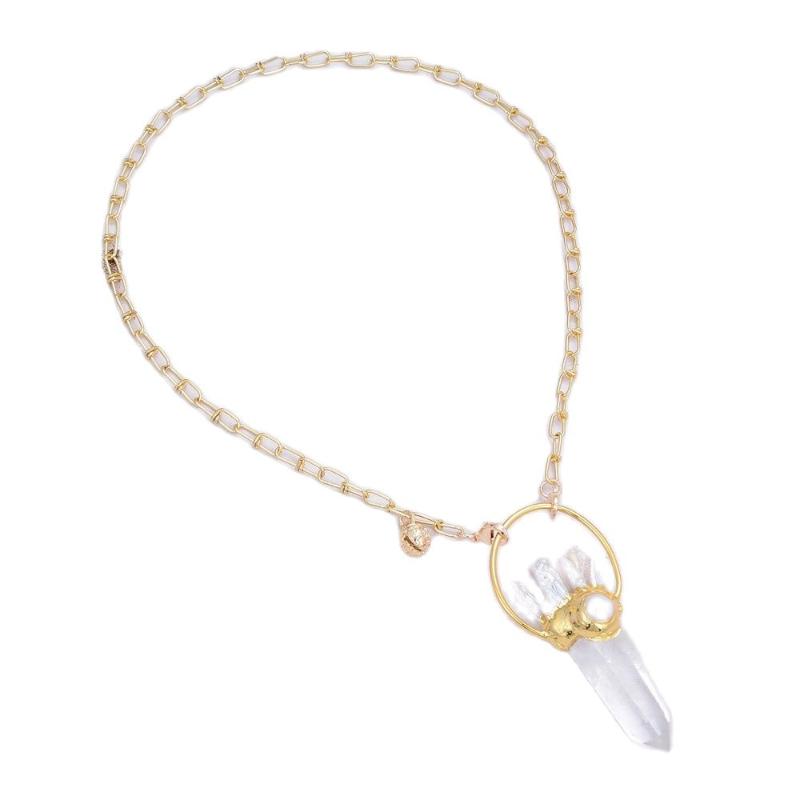 Pendant Necklaces JK Natural White Quartzs Point Necklace Biwa Pearl Chain 20" For Women
Pendant Necklaces JK Natural White Quartzs Point Necklace Biwa Pearl Chain 20" For Women