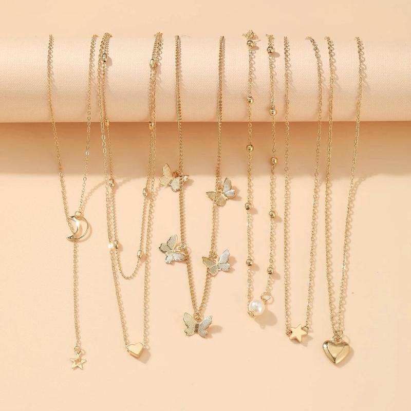 Chains Alloy Necklace Set Retro Creative Personality Multi-Layer Butterfly Pendant 6 Moon Peach Heart Wholesale, Silver
Chains Alloy Necklace Set Retro Creative Personality Multi-Layer Butterfly Pendant 6 Moon Peach Heart Wholesale, Silver