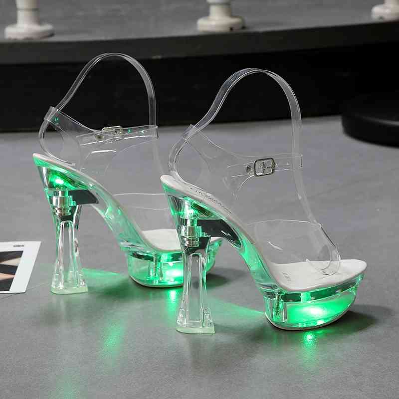 Shuzumiao Female Platform Sandalias Transparent Heels Chunky-Heel Square Heel Women Sandals Light Up Glowing Shoes 210417