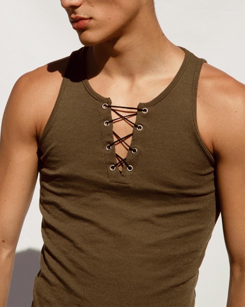 Men&#039;s Tank Tops 2021 Summer Men Top Casual Sleeveless Vest Strap Solid Lace-up Design For Sports от DHgate WW