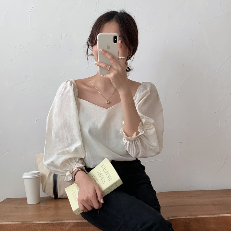 Women Sexy Square Collar Puff Sleeve Korean Chic Blouse Ladies' Blusa White Shirts Spring Fashion Casual Female Tops 10165 210518