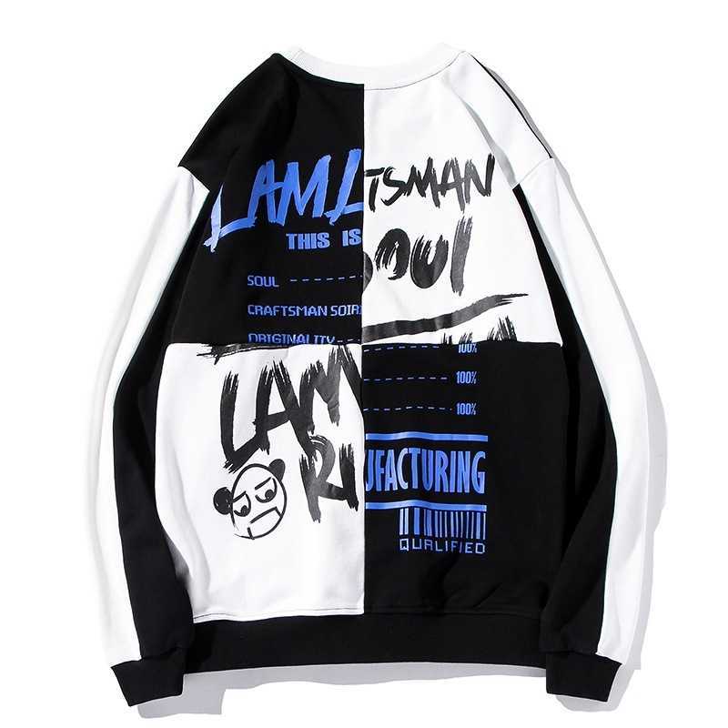 2020 autumn new loose fit large contrast stitching round neck sweater letter print trendy Pullover hip hop top, Black
2020 autumn new loose fit large contrast stitching round neck sweater letter print trendy Pullover hip hop top, Black