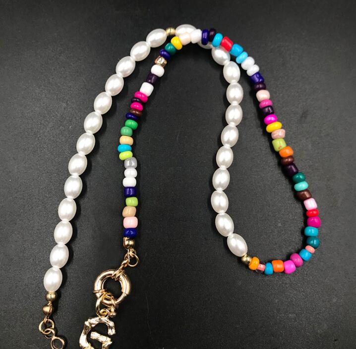 Gothic Baroque Pearl Pendant Choker Necklace for Women Initial 26 Letter Wedding Punk Bead Lariat Gold Color Chain Jewelry GC468