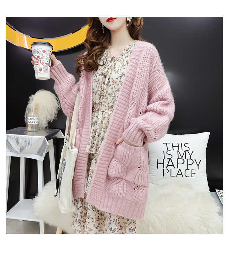 H.SA Long Sweet Sweater and Cardigans Women Pink Oversized Knit Poncho Yellow Cardigans Howllow Out Harajuku Tops 210716