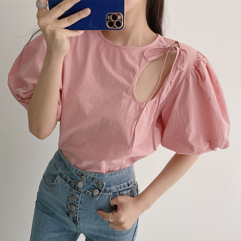 Korean Style Solid Short Bubble Sleeved Design Hollow out Shoulder Strap Tie up Women's Shirt Summer Fashion Pullover Blouse Top 210525, Yellow
Korean Style Solid Short Bubble Sleeved Design Hollow out Shoulder Strap Tie up Women's Shirt Summer Fashion Pullover Blouse Top 210525, Yellow