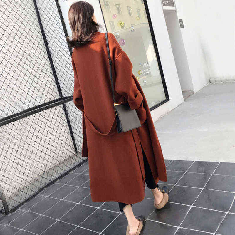 Women Coat Women's Mid-length Autumn And Winter Clothes Hepburn Style Coat Knee-length Outwear Rm* 211104