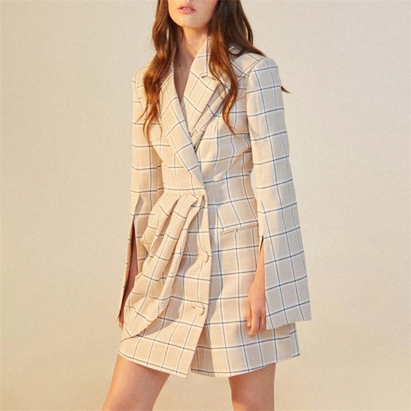 Casual Dresses Women Plaid Autumn Blazer Spring Heavy Weight High Waist Cape 29NI