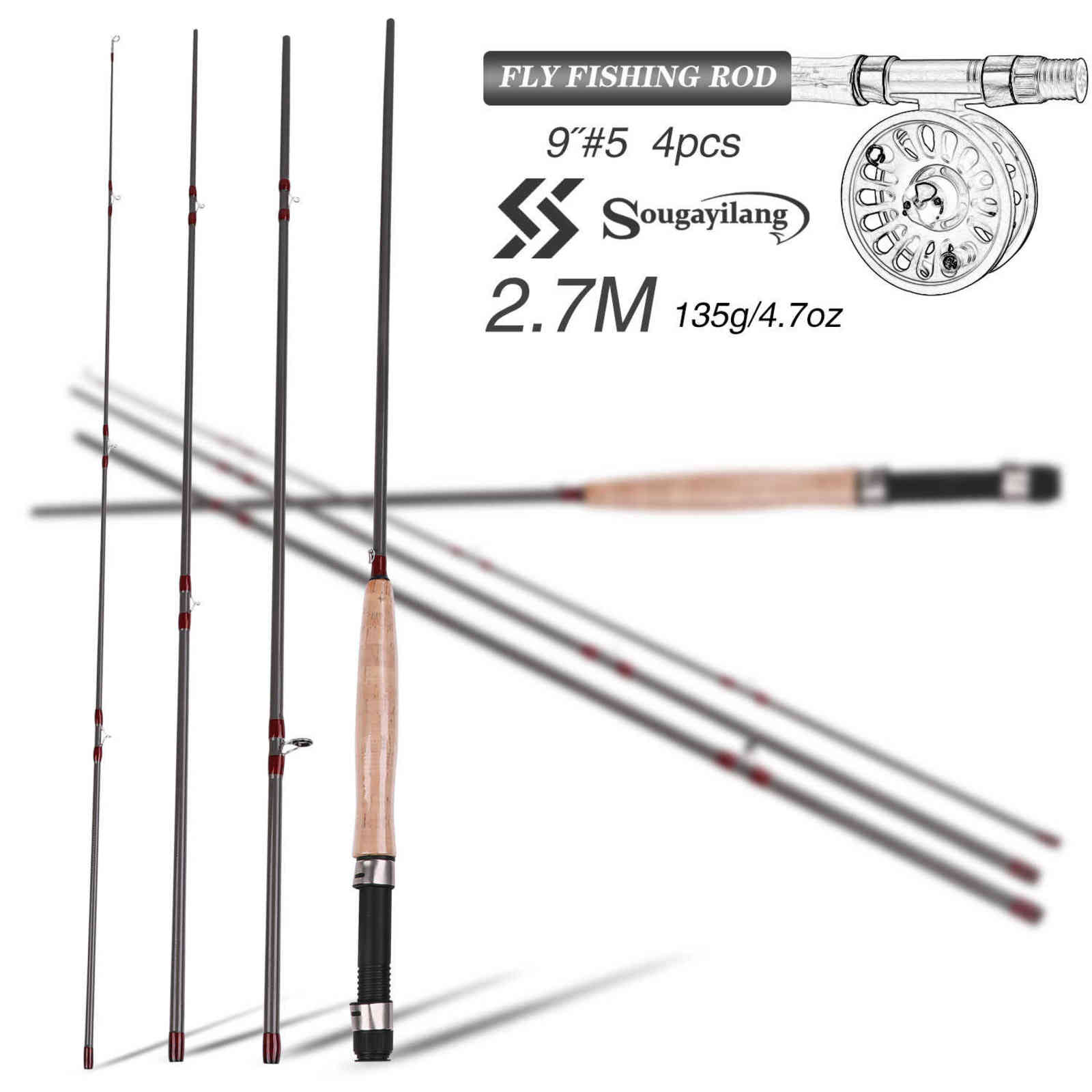Sougayilang Fly Fishing Rod High Performance 4 Piece Fast Action Carbon Fiber Pole for Freshwater 211118