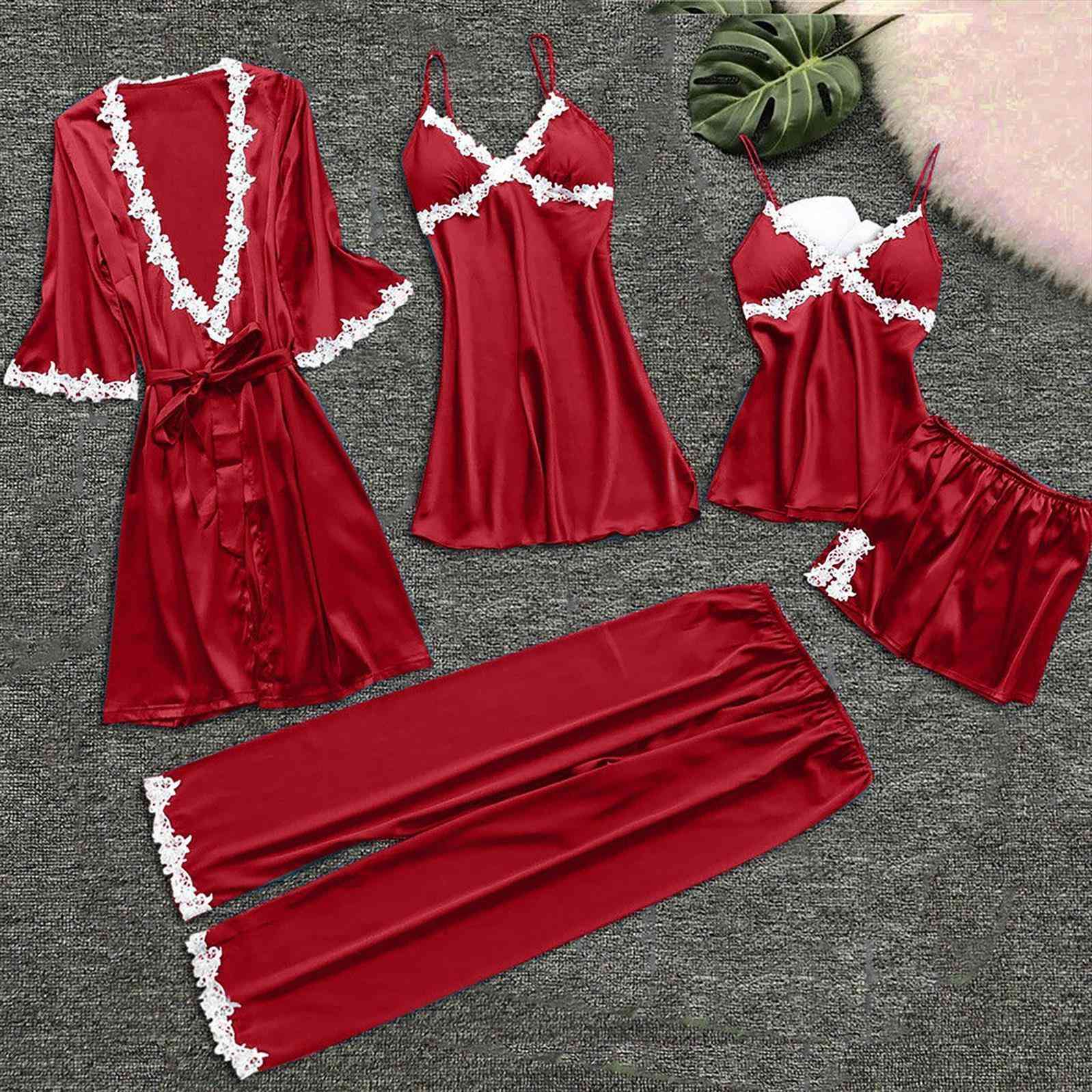 night wear pijama womens sleepwears 4 piece garter lingerie set robes lace bodysuit deep v neck underwear nuisette femme, Black;red
night wear pijama womens sleepwears 4 piece garter lingerie set robes lace bodysuit deep v neck underwear nuisette femme, Black;red