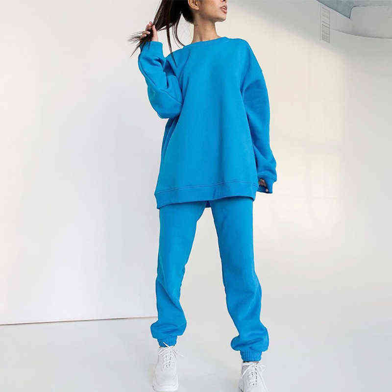 Fleece Women's Long Sleeve Tracksuit Sets Autumn Solid Hoodies Joggers Sportpants Suits Female Casual Sport 2 Piece Set 211116