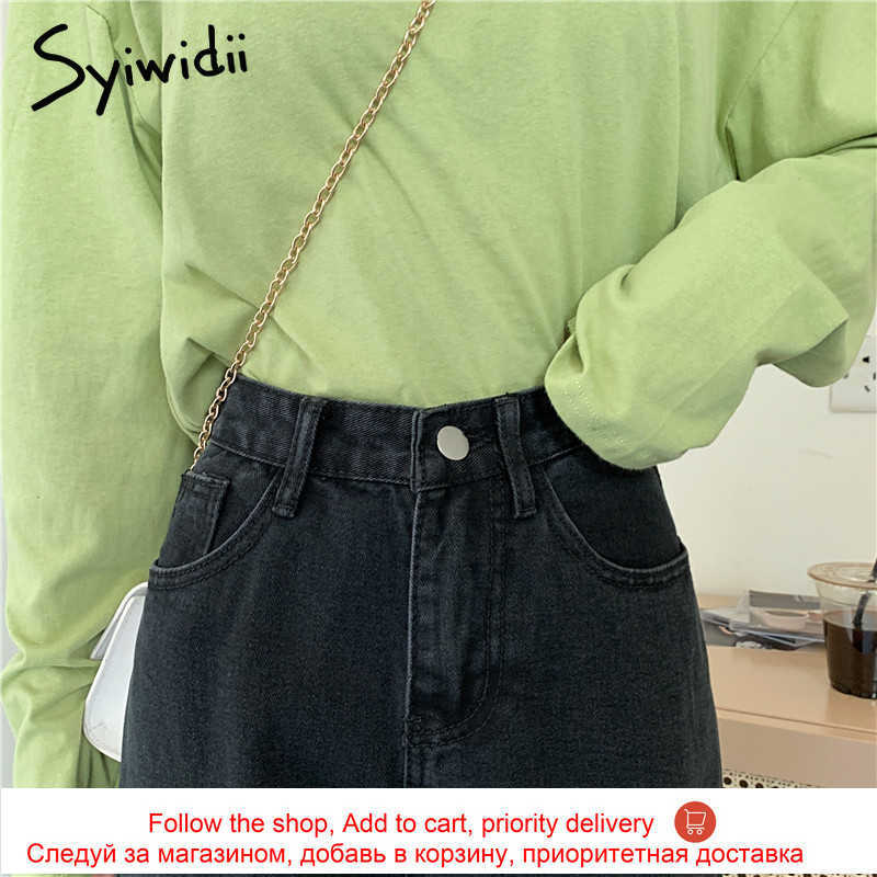 Syiwidii High Waisted Jeans for Women Straight Leg Denim Pants Bottom Vintage Streetwear Fashion Clothes Blue Black Spring 210922