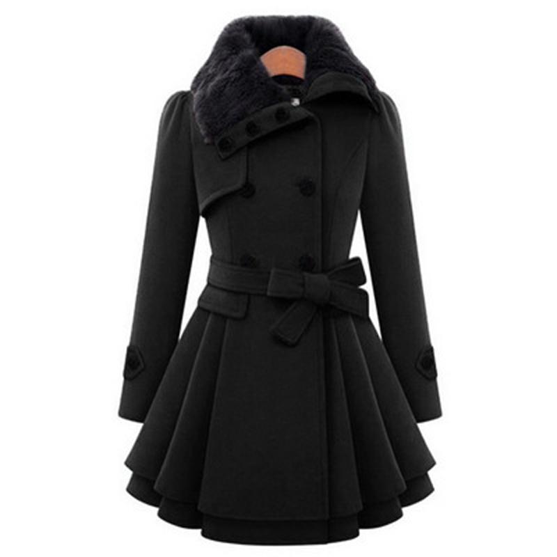 La Maxpa Slim Body Long Woolen Coat: Double-Breasted Thick Windbreaker For Women (Wool Blend) B4