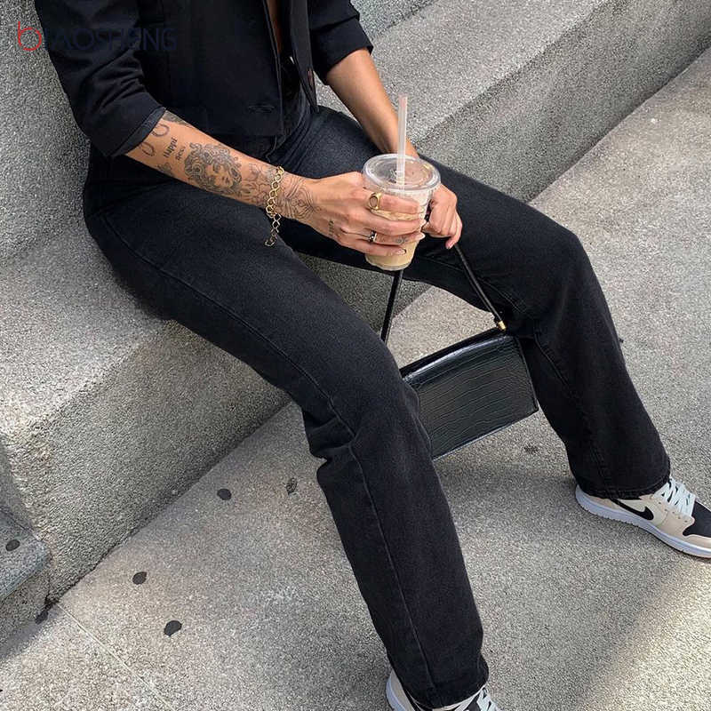 Women's Pants Jeans Women High Waist Mom Baggy Loose Y2k Black Fashion Straight Denim Trousers Streetwear 210922