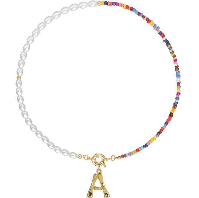 Gothic Baroque Pearl Pendant Choker Necklace for Women Initial 26 Letter Wedding Punk Bead Lariat Gold Color Chain Jewelry GC468