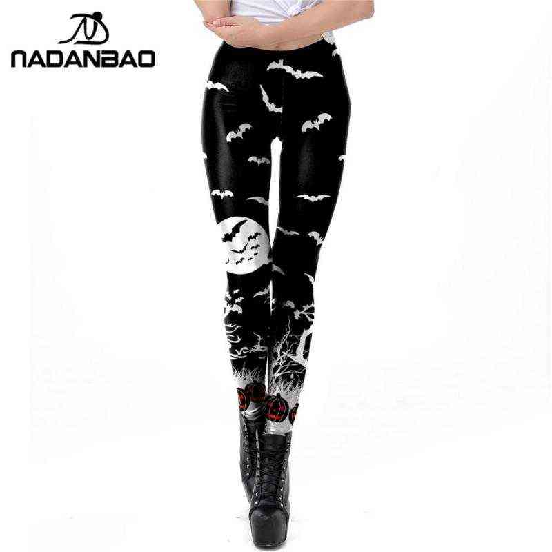 Nadanbao Classic Halloween Print Leggings Women Sexy Workout Pants Skull Autumn Slim Woman Trouser Mid Waist 211204