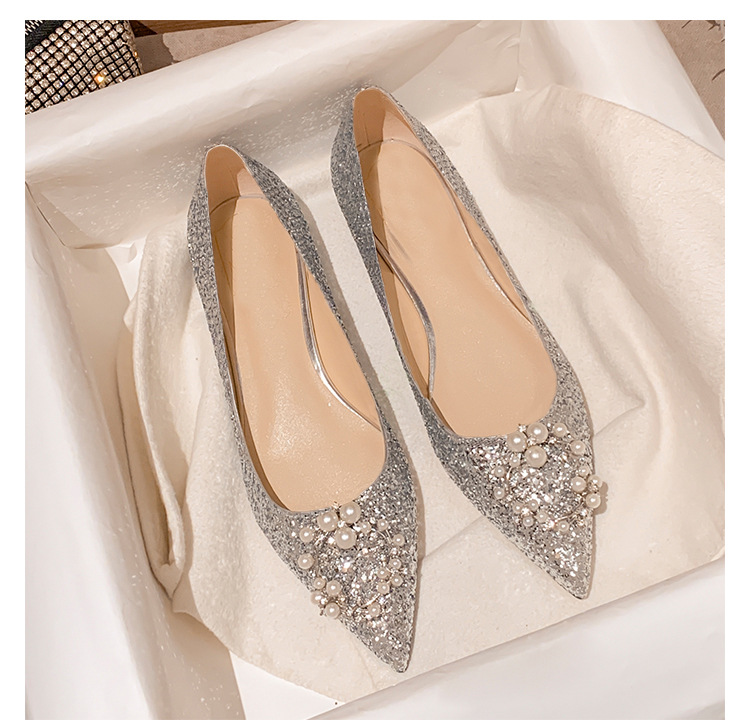 Pearl Circle Pointed Flat Women Shoes Circle Buckle Diamond Sexy Wedding Bridal Bradesmaid Prom for Lady Shoes