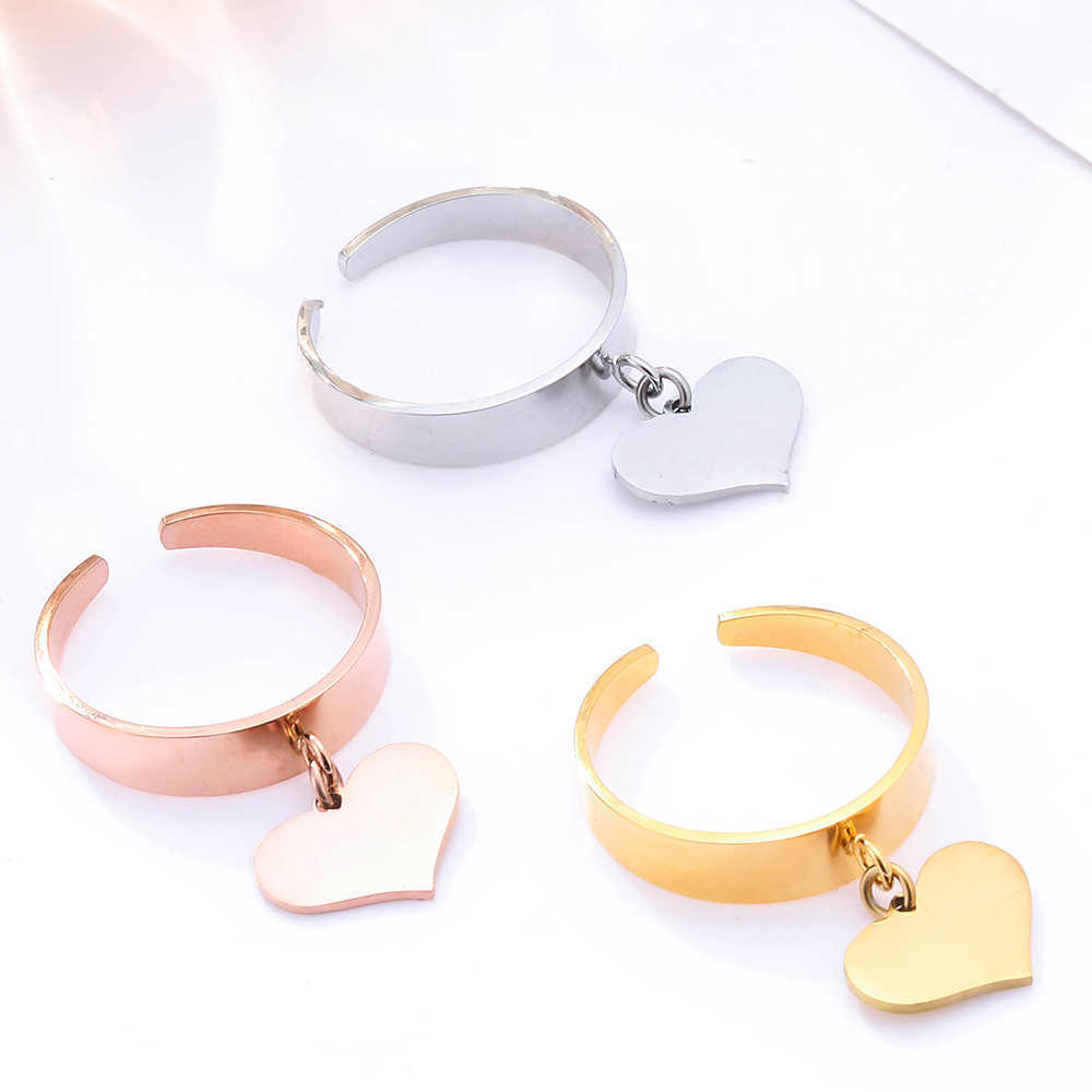 Band Rings Stainless Steel Rings for Women Female Gold Silvery Heart Charm Adjustable Wedding Rings 2022 Trend Jewelry Gifts Free Shipping G230213