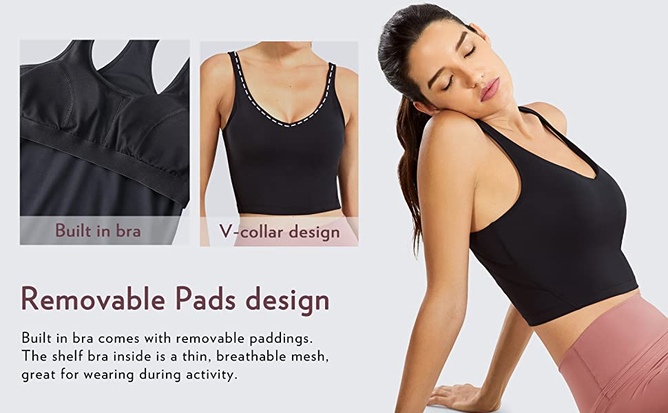 Yoga Bras SYROKAN Women's Longline Sports Bra Wirefree Padded Workout Running Crop Tank Tops