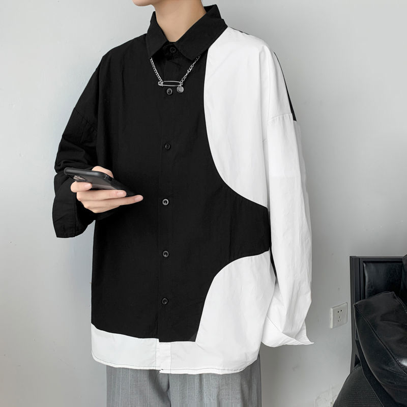 Men's Long Sleeve Color Stitching Hawaiian Shirt Camisa Masculina French Cuff Mens Cotton Clothes Fashion Shirts M-5XL 210410